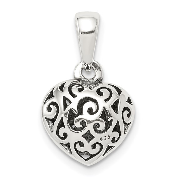 Antique Puff Heart Pendant 3/8in - Sterling Silver