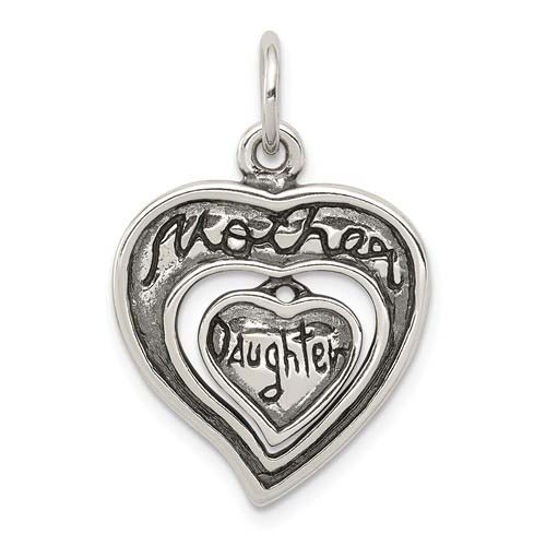 Sterling Silver Antique Mother and Daughter Heart Charm