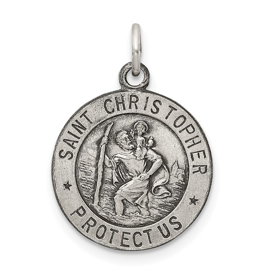 Sterling Silver 9/16in Antiqued St. Christopher Charm
