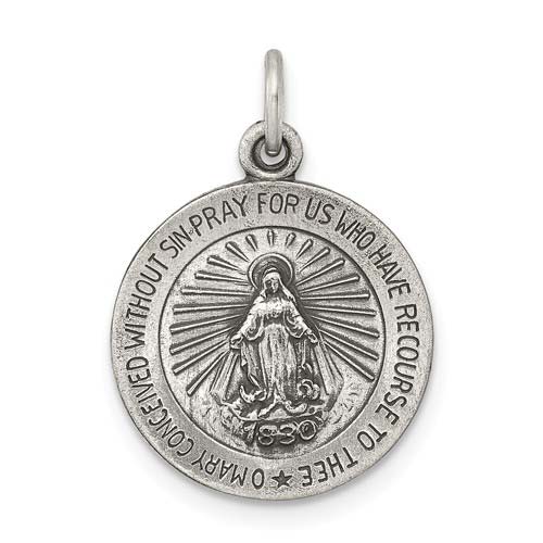 Sterling Silver Round Miraculous Medal 5/8in