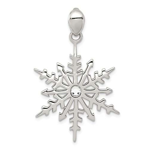 Sterling Silver Snowflake Pendant with Crystal