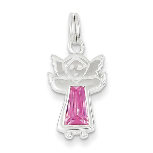 Sterling Silver 5/8in Pink CZ Angel Charm