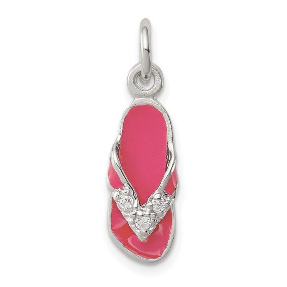 Sterling Silver CZ and Pink Enameled Flip Flop Charm