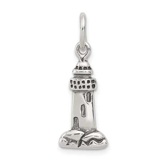 Sterling Silver Antiqued Lighthouse Charm 5/8in
