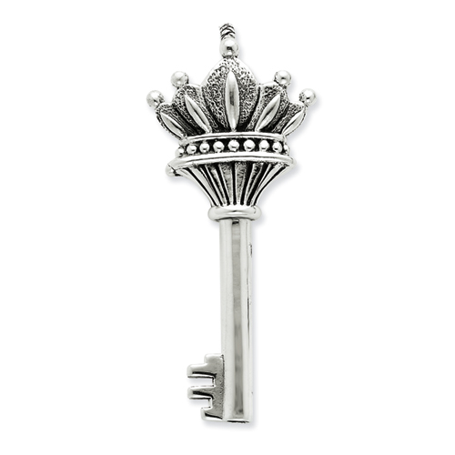 Sterling Silver 2 1/2in Antiqued Key Crown Pendant