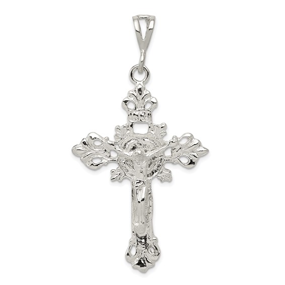 Sterling Silver 1 3/4in Diamond-Cut Crucifix