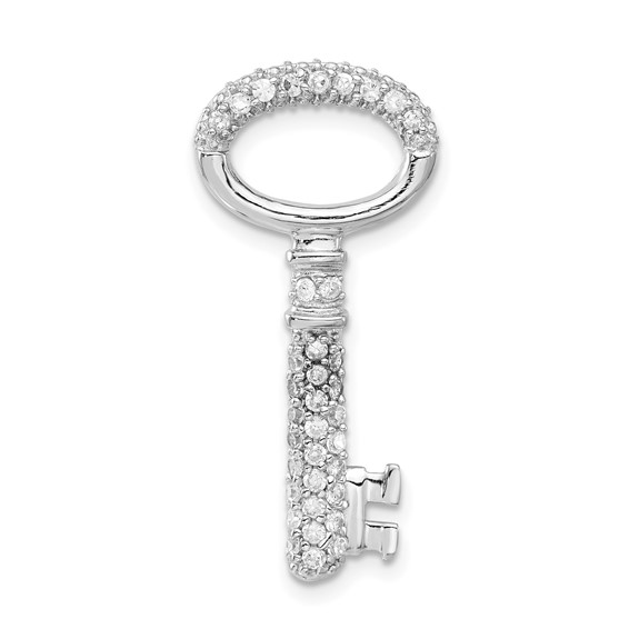 1 3/8in CZ Key Pendant - Sterling Silver