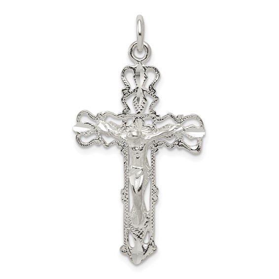 Sterling Silver 1 1/4in Textured Open Crucifix