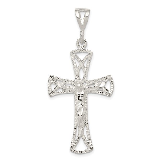 Sterling Silver Crucifix Pendant with Cut-out Design 1 1/2in