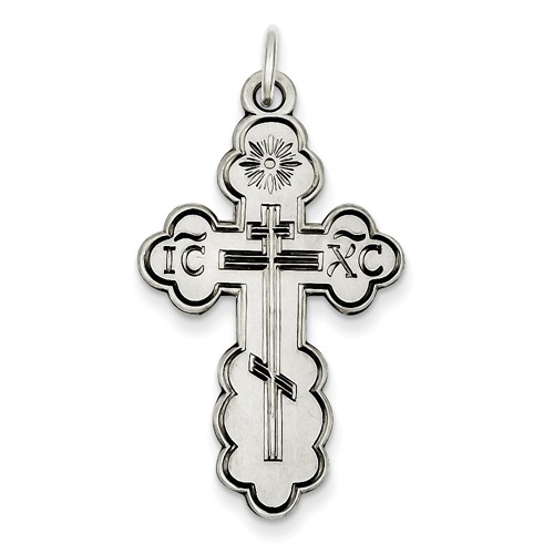 Sterling Silver 1 1/4in Orthodox Cross with Antique Finish