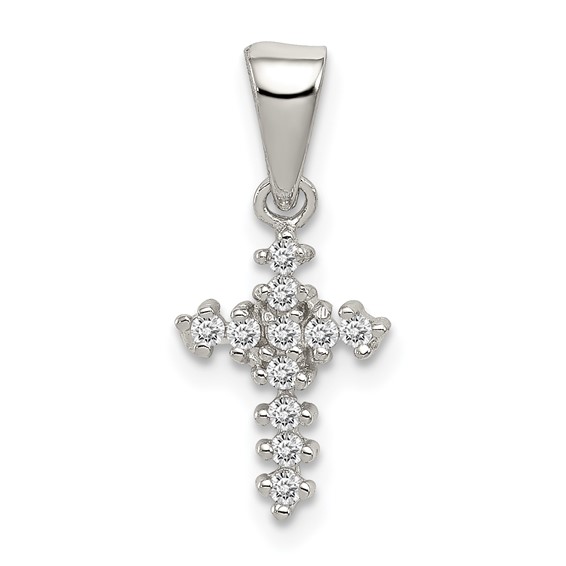 Sterling Silver 1/2in CZ Prong Set Cross Pendant