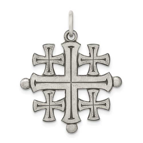 Sterling Silver Jerusalem Cross Pendant 1in