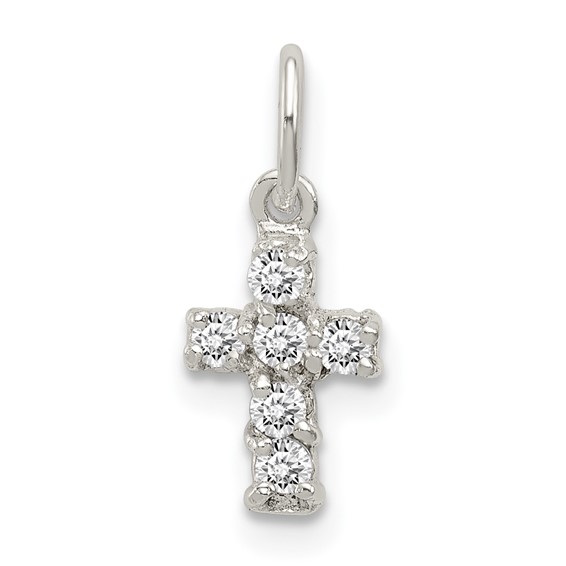 Sterling Silver 3/8in CZ Cross Charm with Flat Back