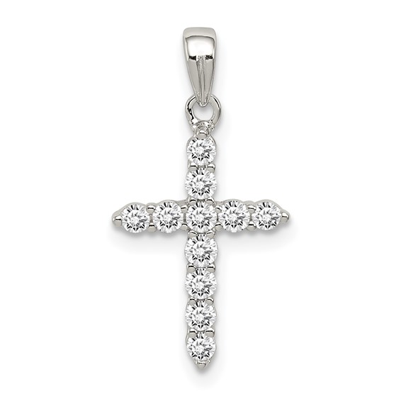 Sterling Silver 9/16in CZ Cross Pendant