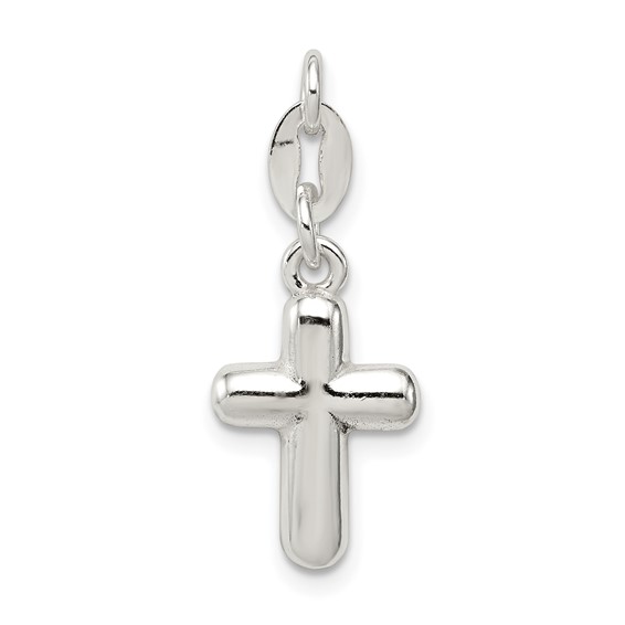 Sterling Silver Rounded Cross Charm 1/2in