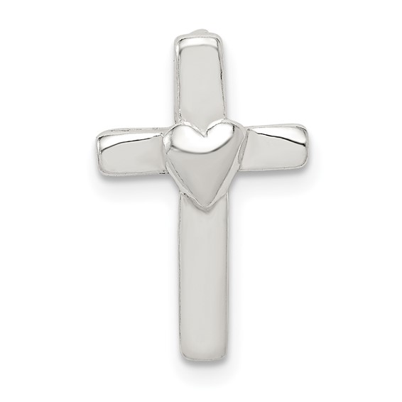 Sterling Silver 5/8in Cross Heart Pendant with Hidden Bail