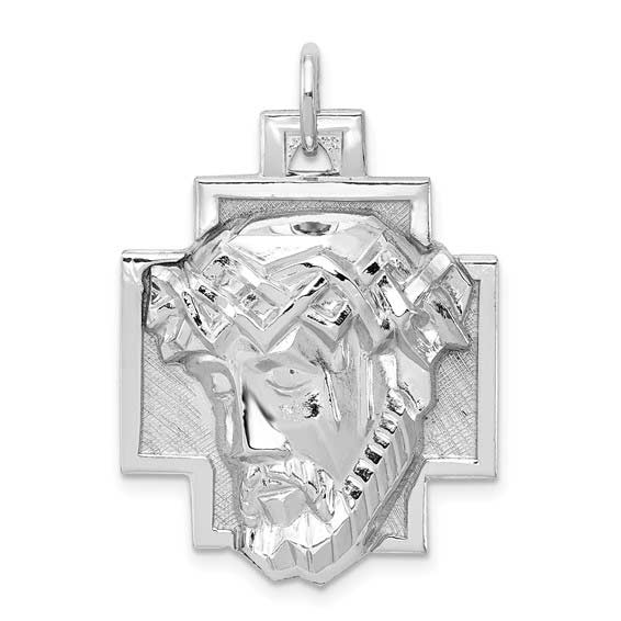 Sterling Silver Polished Jesus Crown of Thorns Ecce Homo Pendant 1 1/8in