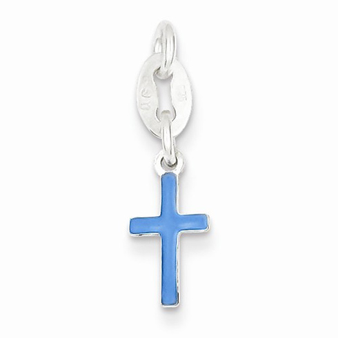 Sterling Silver 3/8in Blue Enameled Cross Charm