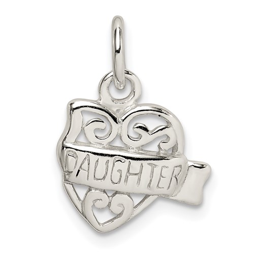 Sterling Silver 3/8in Heart Daughter Ribbon Charm