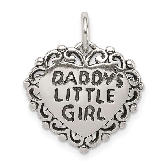 Daddy's Little Girl Heart Charm 5/8in Antiqued Sterling Silver