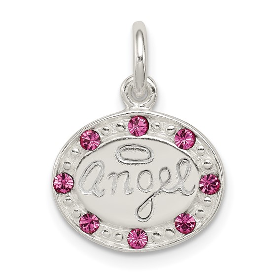 Sterling Silver Oval Angel Pendant with with Pink Stellux Crystals