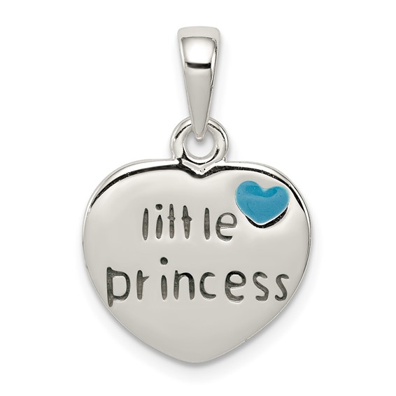 Sterling Silver Blue Enameled Little Princess Heart Pendant