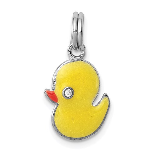 Sterling Silver Yellow and Orange Enamel Duckling Charm