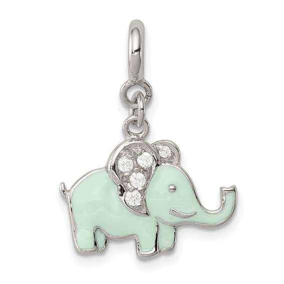 Sterling Silver Blue Enameled with CZ Elephant Charm