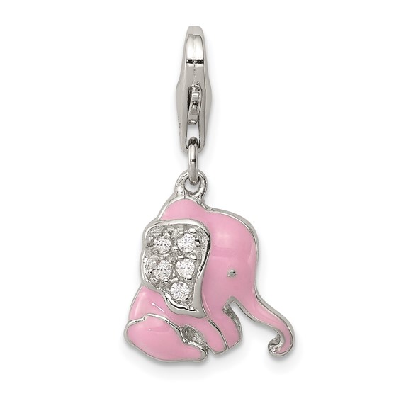 Sterling Silver Pink Enameled CZ Elephant Charm