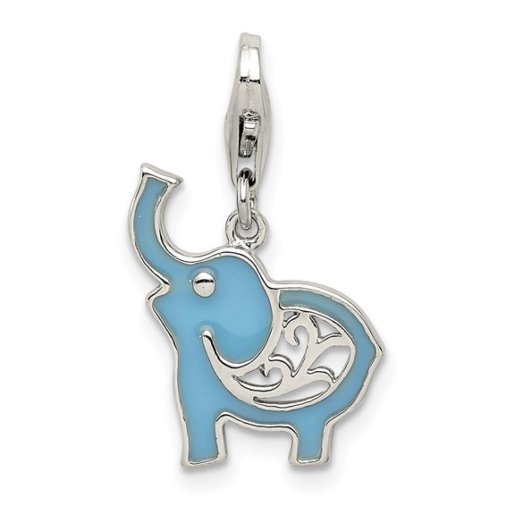 Sterling Silver Blue Enameled Elephant Charm