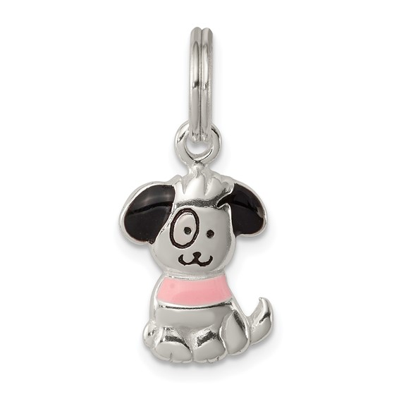 Sterling Silver 5/8in Enameled Puppy Charm