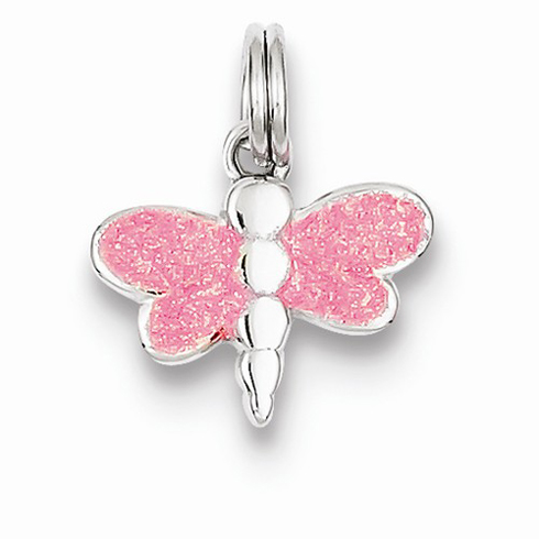 Sterling Silver Pink Enamel Dragonfly Charm