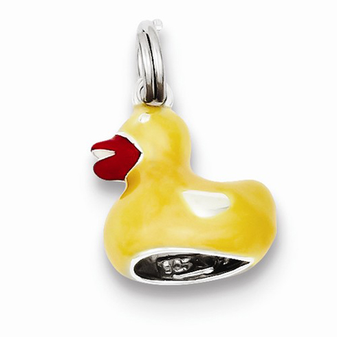 Sterling Silver 1/2in Yellow and Red Enamel Duck Charm