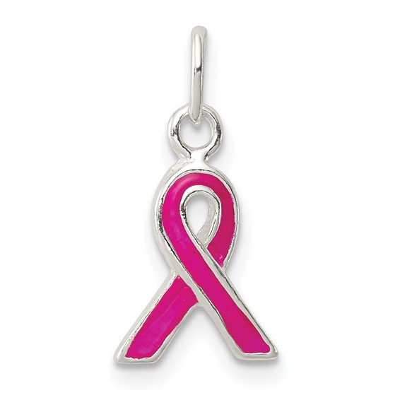 1/2in Sterling Silver Pink Enamel Ribbon Charm QC6836 | Joy Jewelers