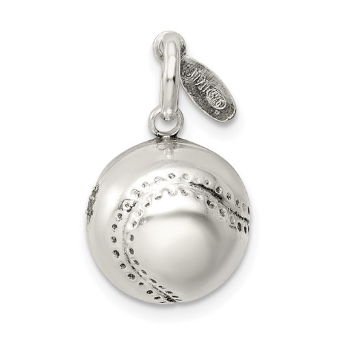 Sterling Silver 3-D Baseball Charm 1/2in