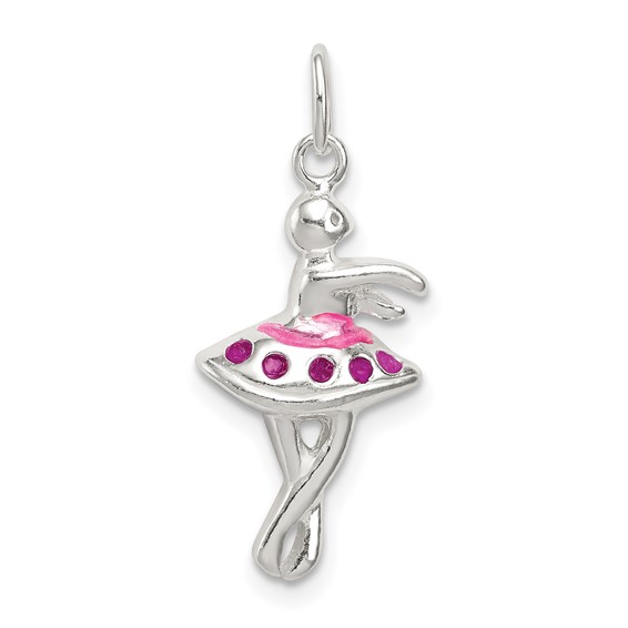 Sterling Silver Pink and Magenta Enameled Ballerina Charm