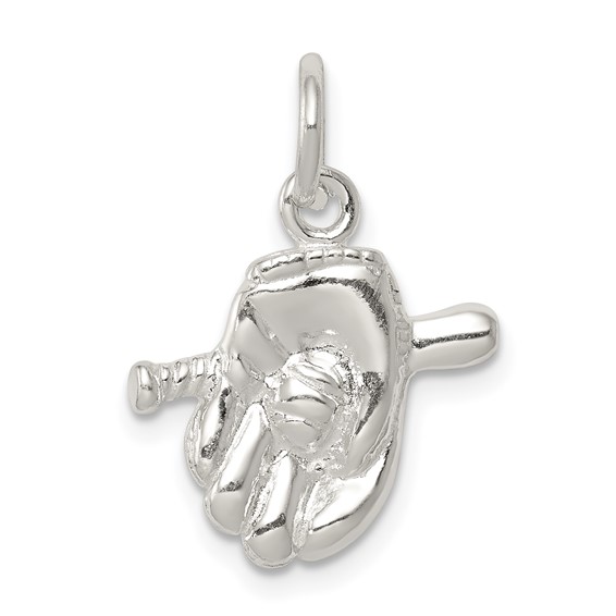 Sterling Silver 1/2in Baseball Glove and Bat Charm
