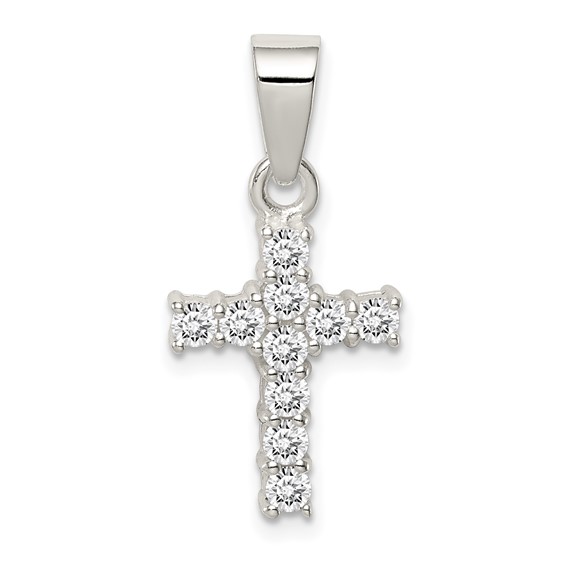 Sterling Silver 5/8in CZ Shared Prong Cross Pendant