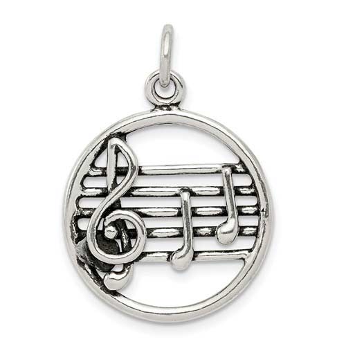 Sterling Silver Music Staff Charm With Antique Finish 3/4in
