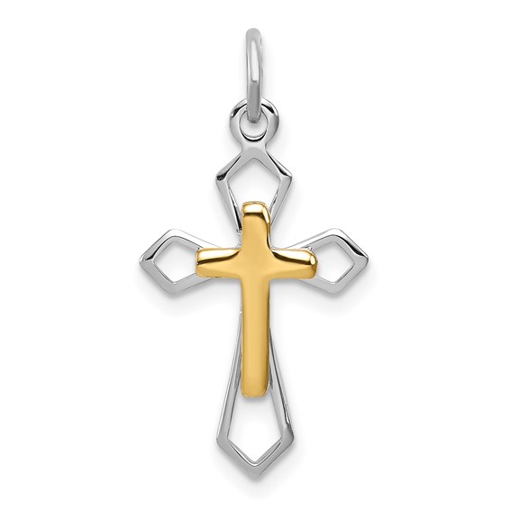 Sterling Silver & Vermeil 5/8in Pointed Cross Pendant