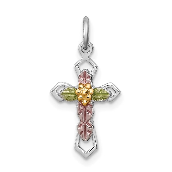 Sterling Silver 5/8in Epoxy and Gold Plated Cross Pendant