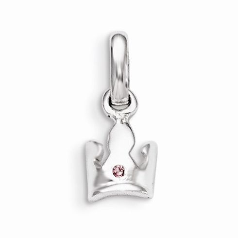 Sterling Silver Pink CZ Kid's Crown Pendant