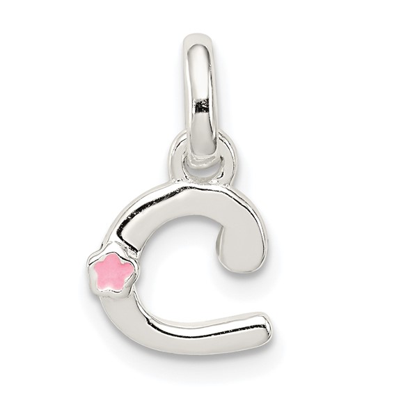 Sterling Silver Letter C with Hot Pink Enamel Pendant