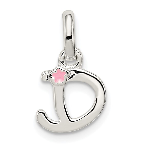 Sterling Silver Letter D with Hot Pink Enamel Pendant