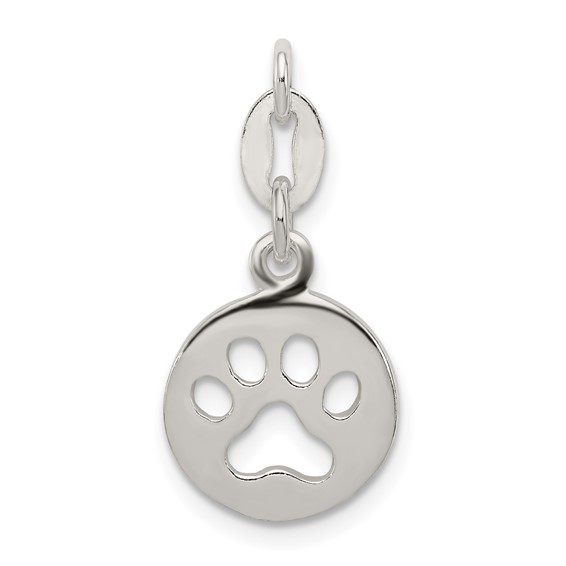 Sterling Silver 1/2in Round Paw Print Charm