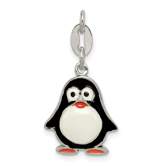 Sterling Silver 5/8in Enamel Penguin Pendant