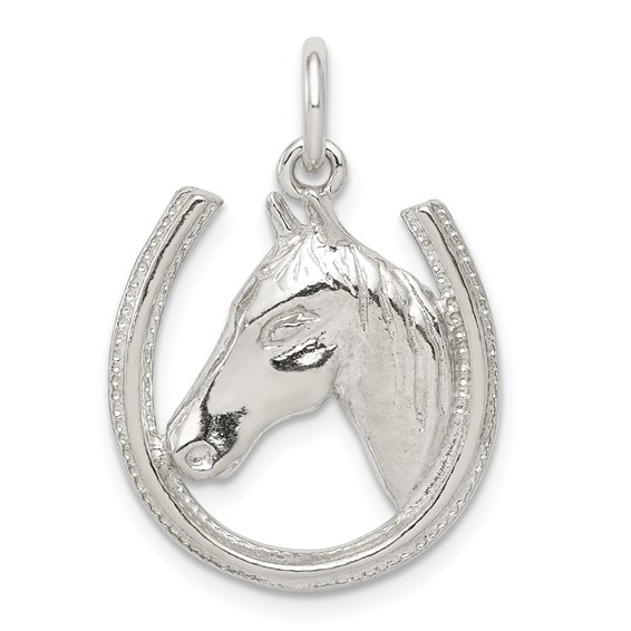 Sterling Silver Horseshoe Horse Head Pendant