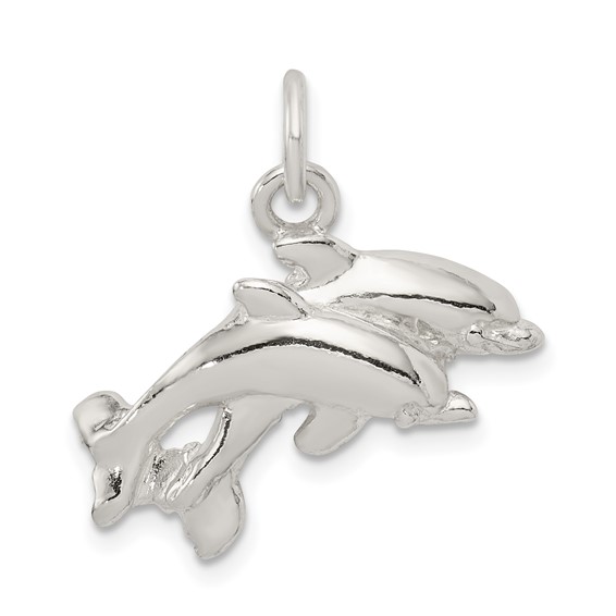 Sterling Silver 1/2in Pair of Dolphins Charm