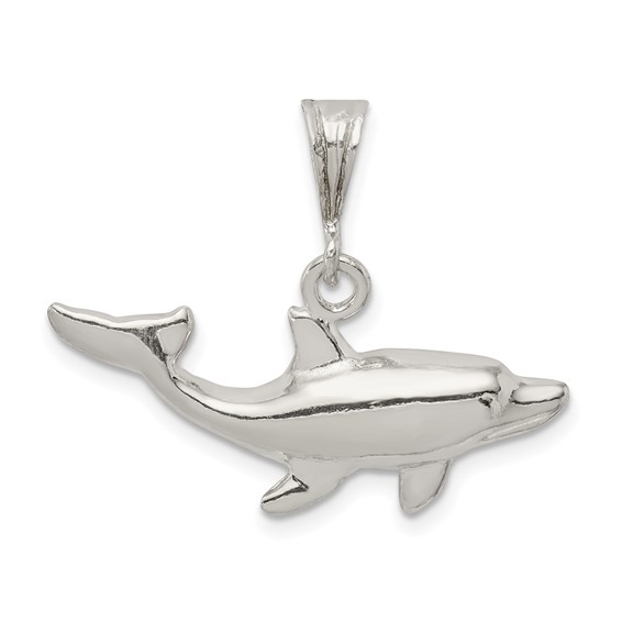 Sterling Silver 1in Open Back Polished Dolphin Pendant
