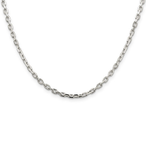 Sterling Silver 20in Beveled Oval Cable Chain 3.25mm
